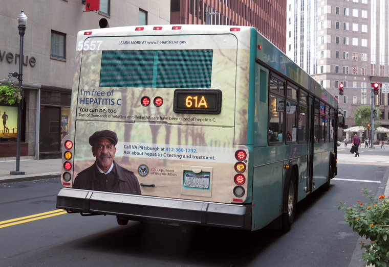 Advertisement for the Hepatitis C screening camapaign on the back of a Port Authority bus.