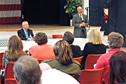 Michael Moreland, VISN 4 network director, addresses Coatesville VAMC employees at the Director's Town Hall meeting.