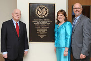 Dr. Robert A. Petzel, VA Under Secretary for Health; Terry Gerigk Wolf, VA Pittsburgh Healthcare System Director; and Michael E. Moreland, VISN 4 Director debut the official dedication plaque for the Consolidation Building.