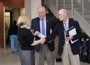Dr. Michael Adelman meets Gary Devansky, Coatesville VA director, in the first floor atrium outside of urgent care.