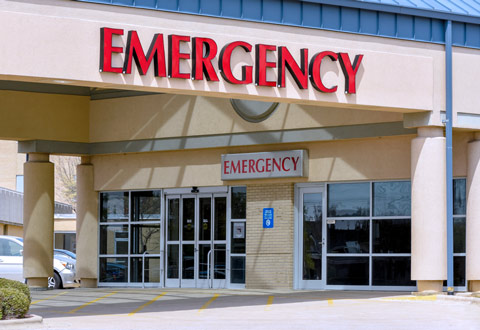 Exterior entrance for a hospital emergency department.