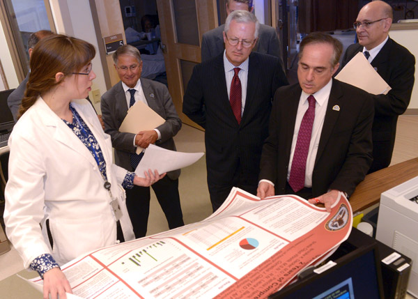 Dr. David Shulkin meets with staff from VA Pittsburgh during a tour of the medical center.