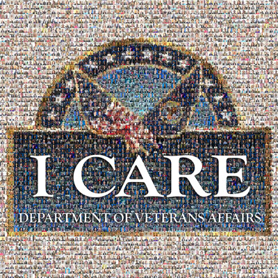 VA's ICARE logo created with a mosaic of photos of VA senior leaders.