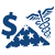 Clipart graphic of a dollar sign, a U.S. flag and a caduceus.