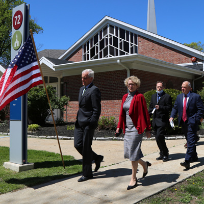 Secretary of Veterans Affairs Denis McDonough takes a walking tour wiht leadership at the Coatesville VA Medical Center