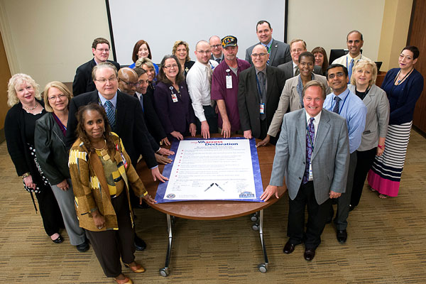 Group photo of senior leadership at VA Pittsburgh Healthcare System after signing the MyVA Access Declaration.